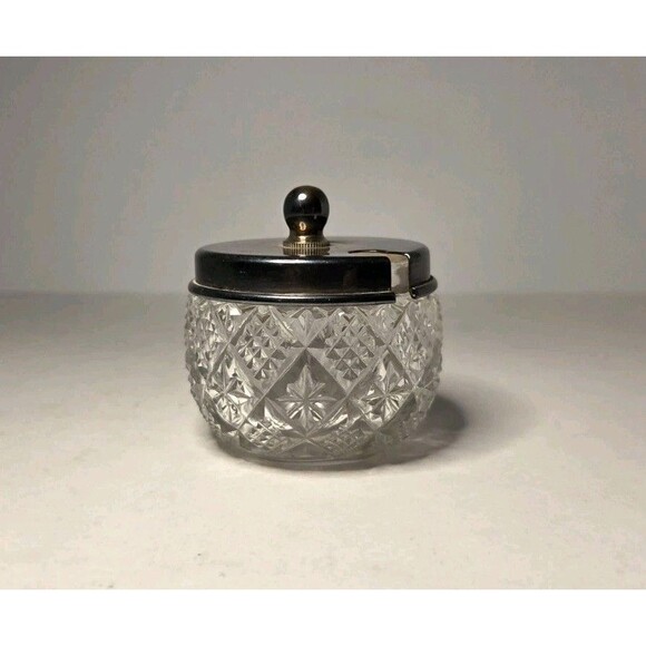 Antique Caviar Crystal Dish With Silver Lid - Picture 1 of 10